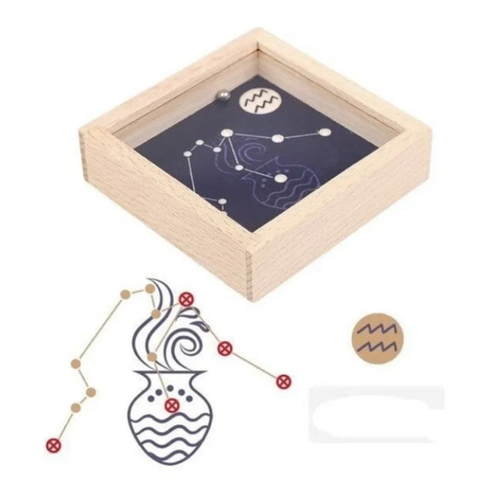 Lot of 12‎ Pieces - Mini Wooden Labyrinth Ball Game – Zodiac Style